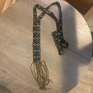 Beaded Tassel Lariat Necklace - Black and White